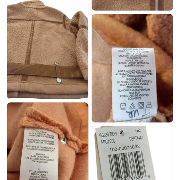 GB Girls New Faux Fur Moto Jacket Leather Trim Zip Long Sleeves Size XL CUTE! - Picture 3 of 3
